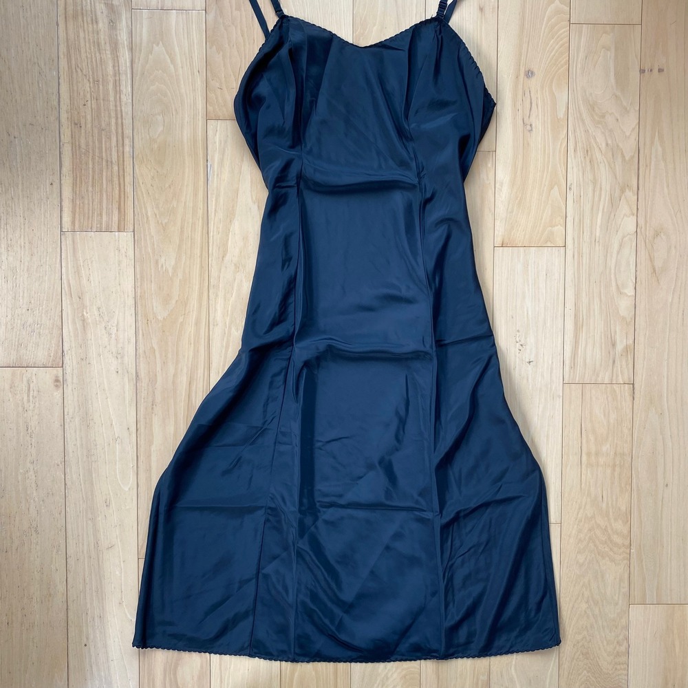 VTG 60s Wonder Maid NonCling Black Slip Dress Mid Century Retro Scalloped - 36